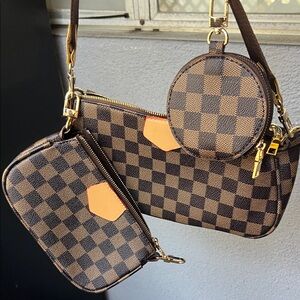 Black Checkered Multi-Pouch Crossbody Bag - Women